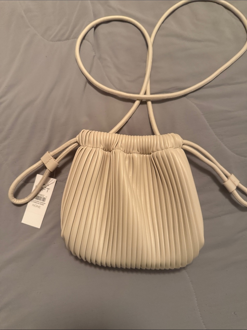 Pleated Drawstring Crossbody Bag - Cream